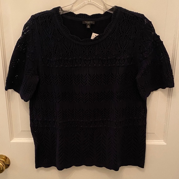 Talbots Tops - Talbots Navy Short Sleeve Sweater with Knit Lining